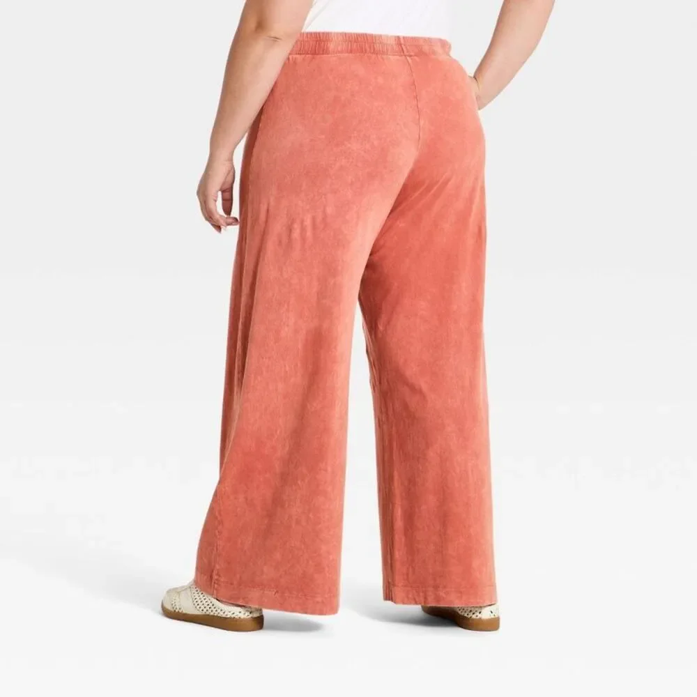 Women's High-Rise Wide Leg Knit Pull-On Pants - Universal Thread Red XXL